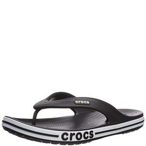 CROCS UNISEX ADULT BAYABAND FLIP FLOP, BLACK/WHITE, 8 WOMEN 6 MEN US